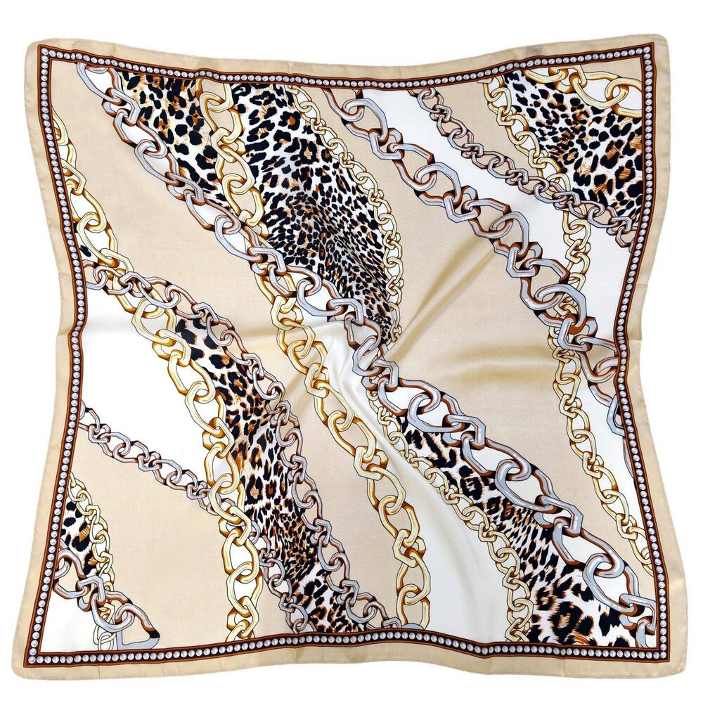 Beige Chain Print Square Scarf, 35.4 x 35.4 in
